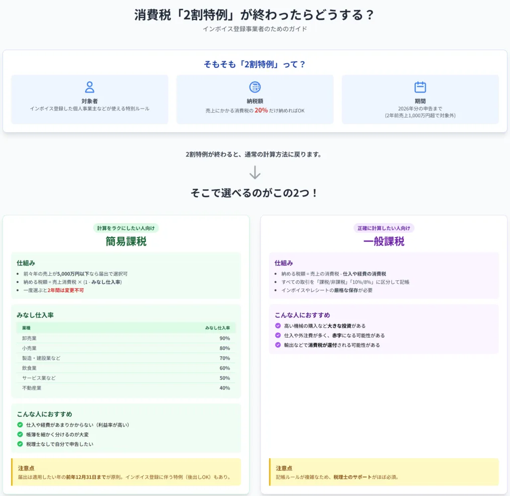 簡易課税と一般課税、2つの選択肢を示す図